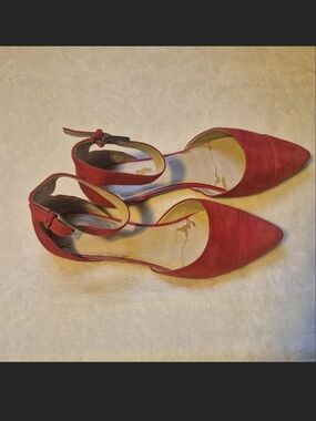 Red Pointed-Toe Ankle-Strap Flats - Women
